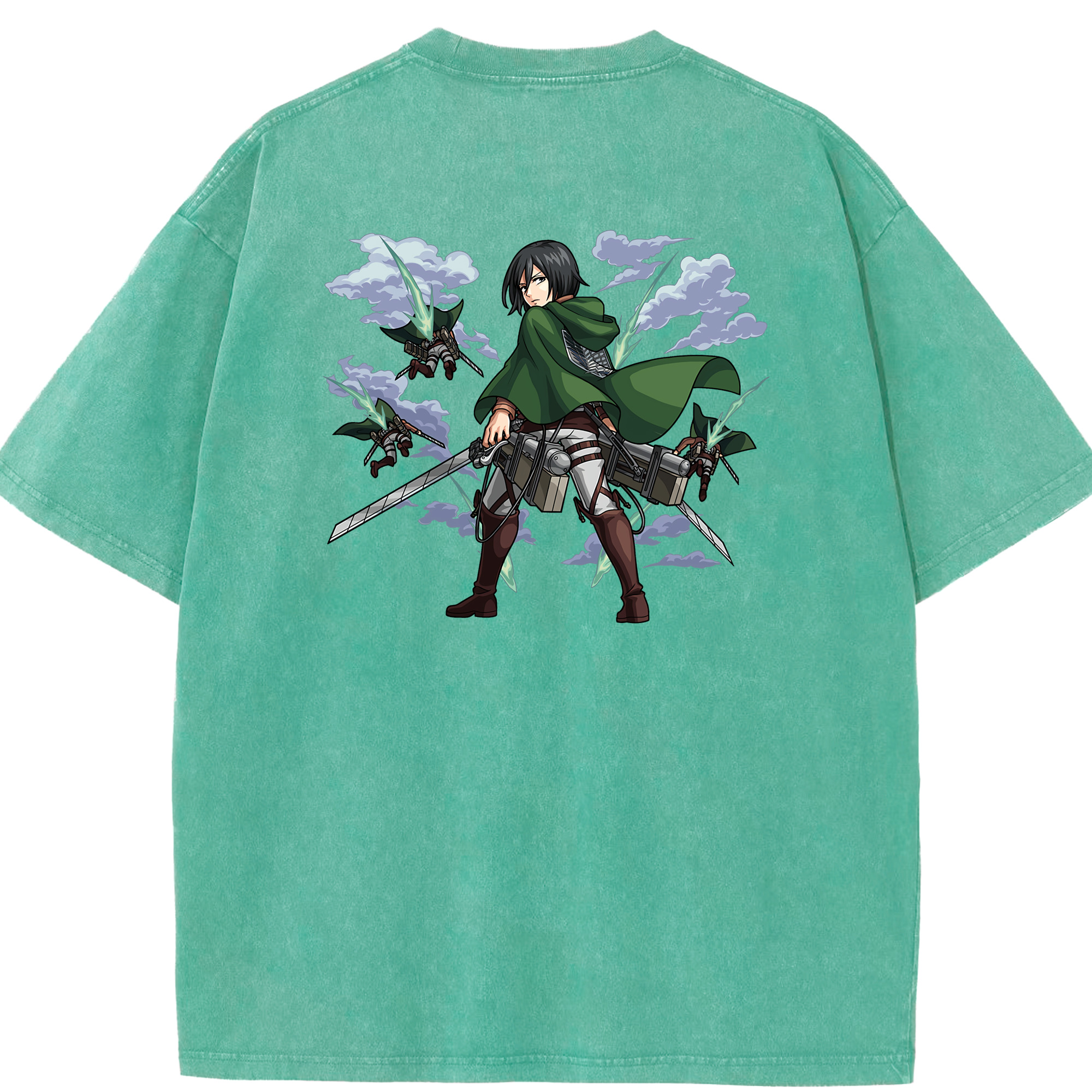 （画像用） 進撃の巨人 ミカサ·アッカーマン Attack on Titan Mikasa Ackerman 綿100% ヴィンテージ風 半袖Tシャツ（背面プリント）